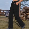 thumbnail image 3 of Pantalones Cargo azules de cintura alta para mujer, peto informal con bolsillos grandes, pantalones vaqueros rectos, ropa de calle de los 90, 3 of 5