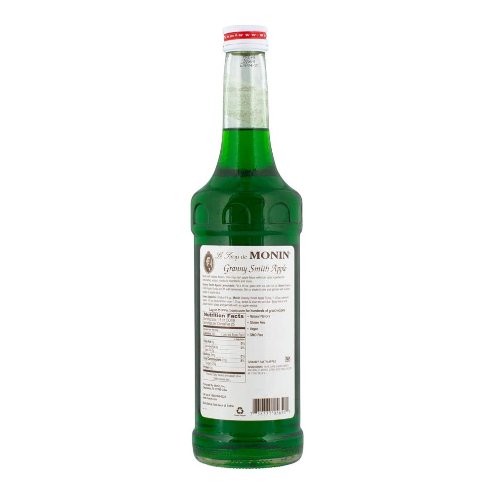 Monin - Granny Smith Apple Syrup, Tart and Sweet, Great for Cocktails and Lemonades, Gluten-Free, Non-GMO (750 ml)