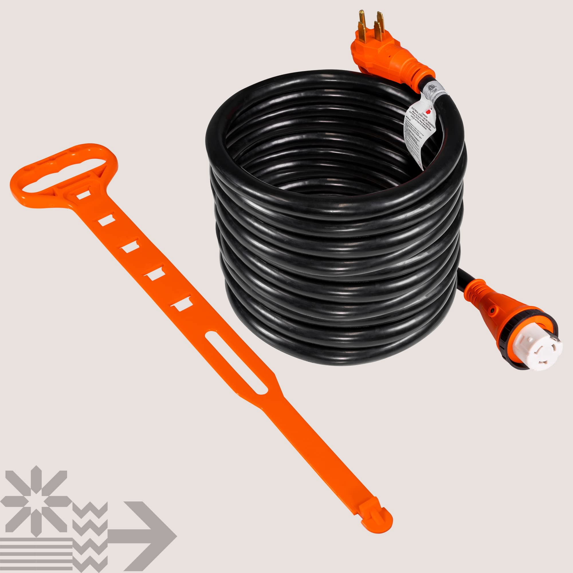50 Feet 125/250V 50A RV Power Extension Cord [Twist Lock] [NEMA 14-50P/SS2-50R] [6/3+8/1 AWG STW Copper 4 Wires] [LED Indicator] [ETL Listed] [EZ-Grip Handle] For RV Trailer Camper Campsite