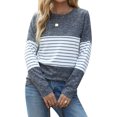 thumbnail image 1 of Women's Long Sleeve Round Neck Elbow Patched Color Block Stripe Shirt Tops, 1 of 7