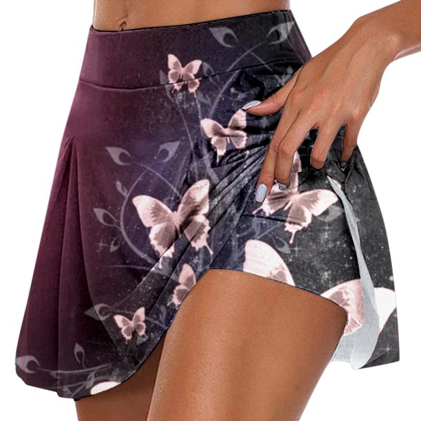 Gibobby Plisado Mini Falda De Las Falda estampada de entrenamiento informal diario para mujer Tenis Yoga Deporte Falda Pantalones cortos Falda(Morado, XXL)