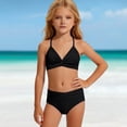 thumbnail image 2 of OOOUM Girls 2 Piece Swimwear Twist Front Halter Triangle Bikini Set Kids Soft Quick Dry Vacation Bathing Suit Black 11-12 Years, 2 of 7