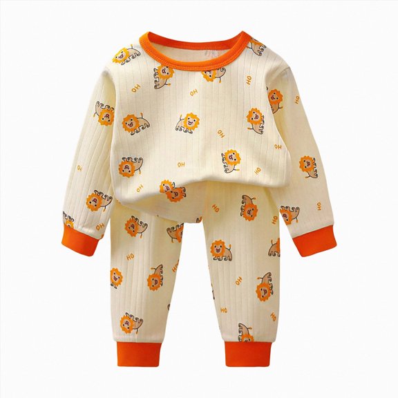 NOLDARES Toddler Boys Pajamas 2 Piece Set Long Sleeve Print Top and Pants Cotton Pjs Sleepwear Jammies Fall Winter 6-12 Months 12-24 Months 2t 3t 4t 5t 6t 7t 8t 9t Children,Orange,1-2 Y