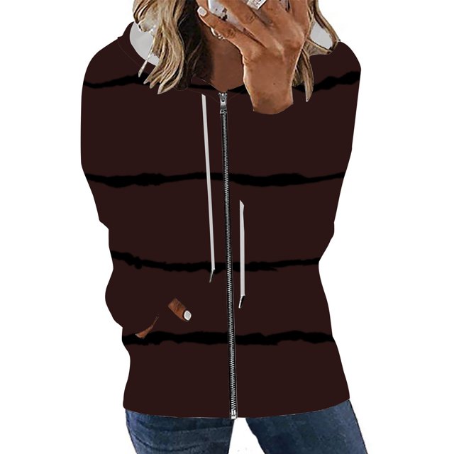 Pntutb moda mujer manga larga cremallera frente abierto suelta prendas de vestir exteriores blusa estampada abrigo Tops bolsillos blusa con capucha liquidación Pntutb Pntutb-6492