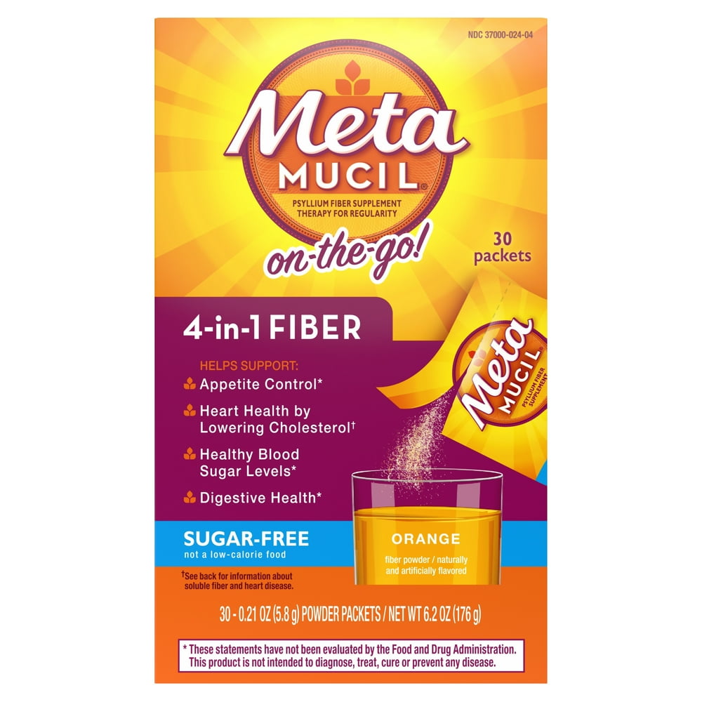 Metamucil Psyllium Sugar-Free Fiber Supplement Powder Packets, 30 Ct ...