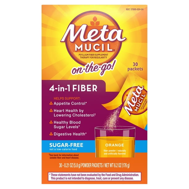 Metamucil Psyllium Sugar-Free Fiber Supplement Powder Packets, 30 Ct