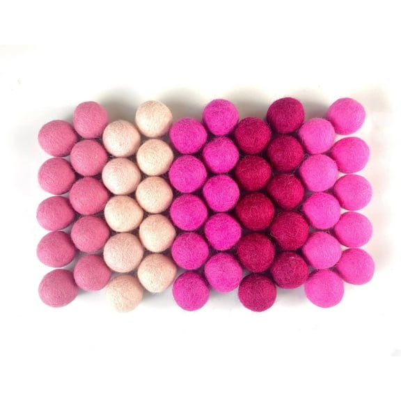 Wildflower by hu hands Pink in Pink Wool Felt Balls | (50) Pom Poms Hand Felted in Nepal from 100% Wool for Crafts, Garland, Felting, Decor | .8-1 Inch Pompoms | Muslin Bag