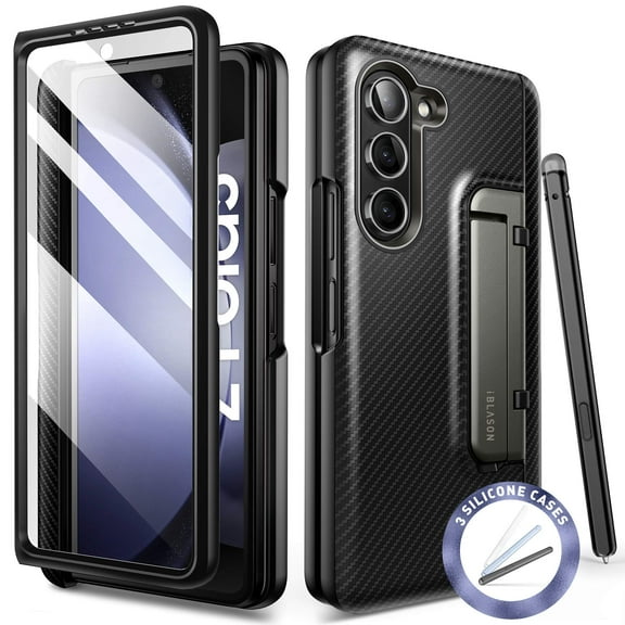 i-Blason Journey Series for Samsung Galaxy Z Fold 5 Case (2023) with Pen Holder & 3 Silicone Pen Covers, Full Body Protective Bumper Case with Built-in Screen Protector & Kickstand (Black)