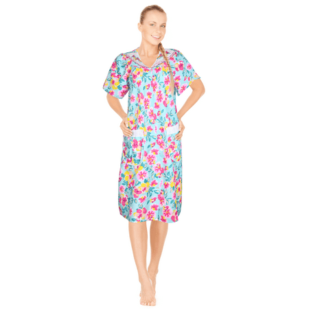 

JEFFRICO Womens Dusters For Women Snap Front Housecoat Lounger Duster House Dress Short Sleeve Nightgowns Pajamas Robe
