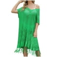 thumbnail image 1 of Liquidation d'Été 2025! Robe Grande Taille pour Femmes, Liquidation d'Été pour Femmes, Robe de Plage en Chiffon à Franges Couleur Unie à la Mode pour Femmes, 1 of 5