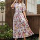 thumbnail image 2 of Falda larga plisada de manga corta con volantes y cuello redondo para mujer de primavera y verano Pompotops  ghjkhdj15181, 2 of 6