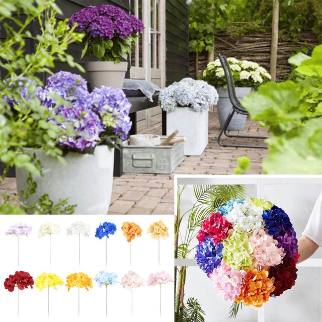Fiudx Flores Artificiales de Hortensia, Ramo de Hortensia de Seda, Sin Mantenimiento, Decoración para Interiores y Exteriores, Decoración para Bodas, Diseño Elegante, Morado y Fucsia, 38 Cm de Alto.