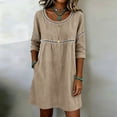 thumbnail image 4 of Ayolanni Solid Dresses for Women 2026 3/4 Sleeve Fashion Crew Neck Midi Shift Dress Casual Going Out Patchwork Daily Wear Cotton Sundress with Pockets Beige L, 4 of 5