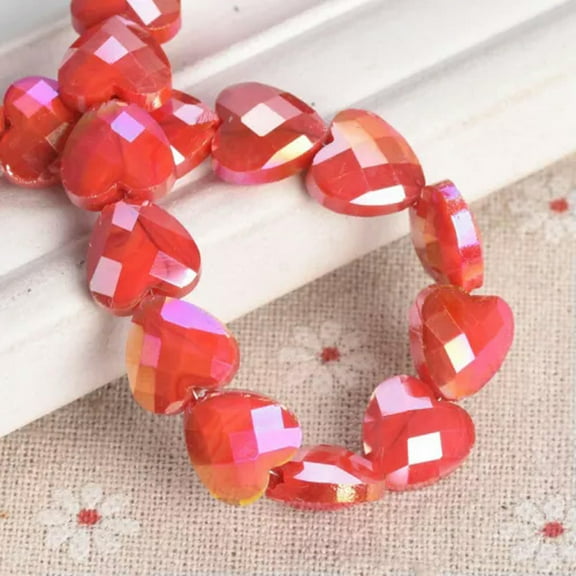 U8MO 10pcs 12mm Heart Shape AB Plated Faceted Opaque Crystal Glass Loose Beads-Opaque Red
