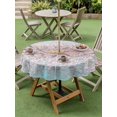 thumbnail image 4 of Outdoor Tablecloth with Umbrella Hole for Patio/Picnic/Party/Camping, Pink Beach Waterproof Table Cloth Round Cover Washable, Coastal Ocean Starfish Blue Wooden Grain (Dia 54"), 4 of 9