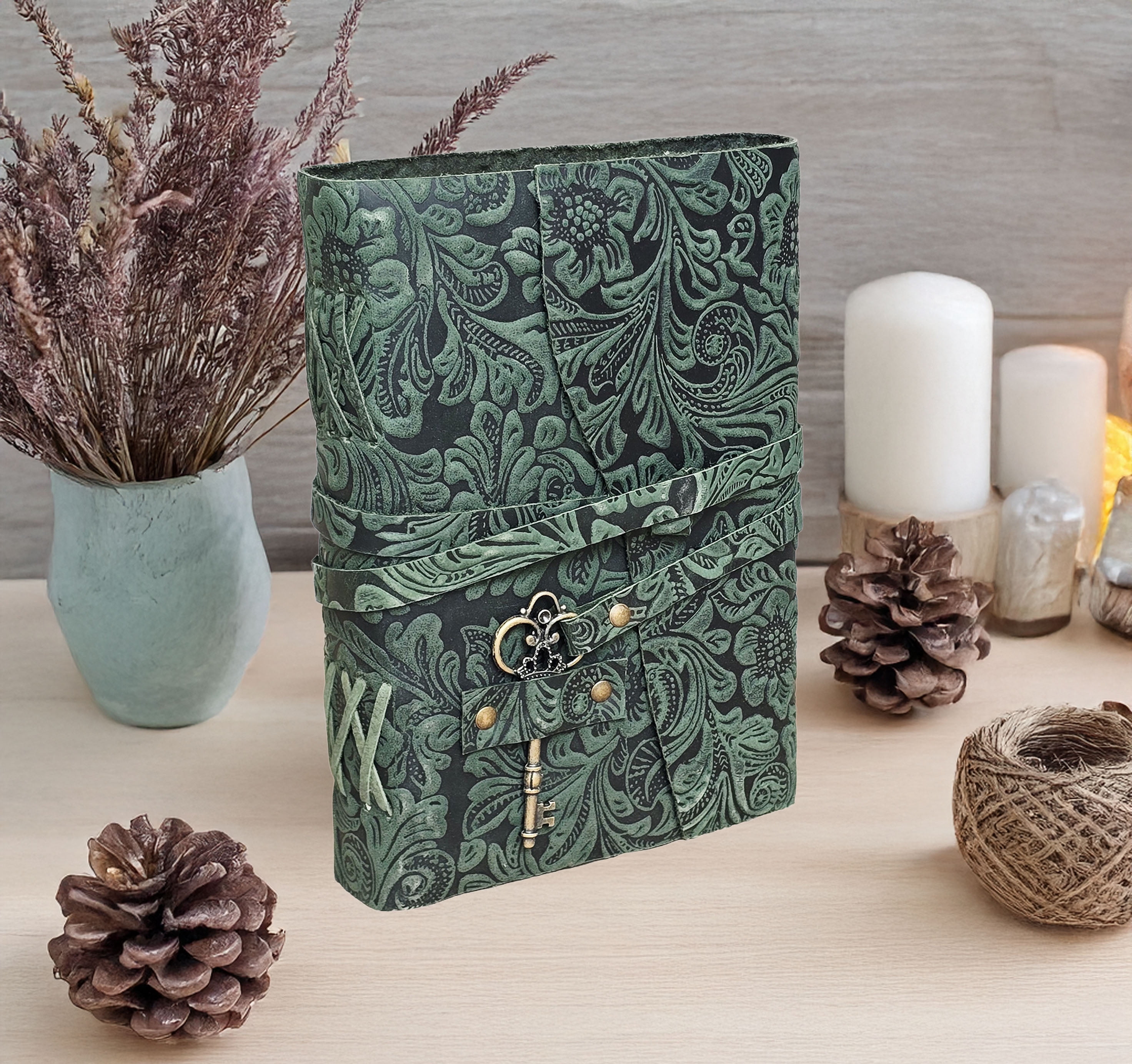 Quirky Craft Embossed Vintage Travel Journal -200 Vintage Deckle Edge Pages - 5 x 7 in, 200 Pages Sketchbook Leather Book of Shadows Leather Grimoire