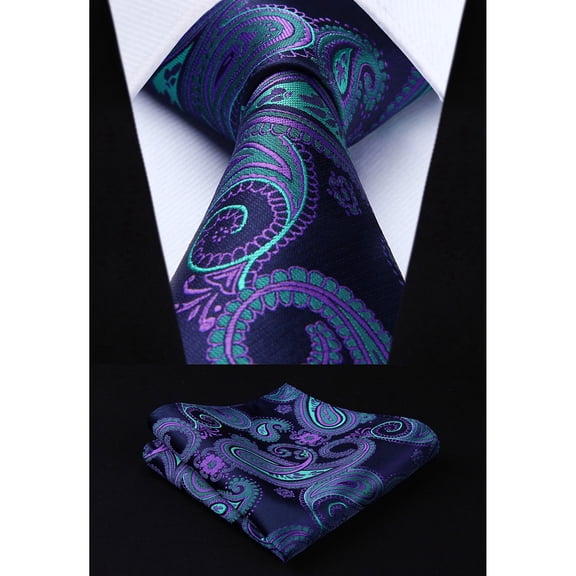 HISDERN Ties for Men Paisley Tie and Pocket Square Woven Classic Floral Mens Necktie Handkerchief Set