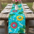 thumbnail image 4 of Summer Swimming Pool Table Runner 70 Inches, Floral Plumeria Palm Leaves Bed Runner Dresser Scarves Tabletop for Indoor Outdoor Parties/Ceremony/Banquet, 13" x 70", 4 of 9