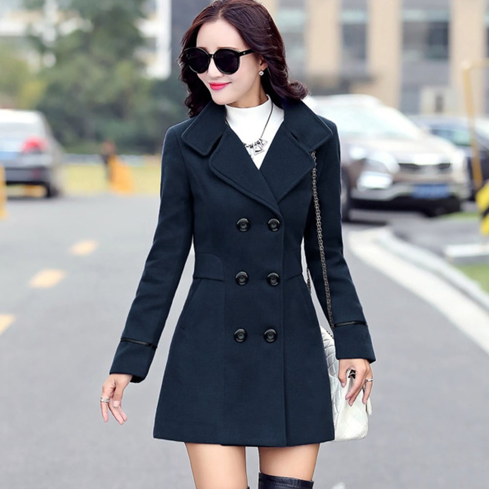 STEADY Women Wool Double Breasted Coat Elegant Long Sleeve