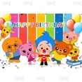 thumbnail image 1 of Decoración de pancarta de mesa de dibujos animados, telón de fondo Plim para fiesta de primer cumpleaños de niños, fotografía de cerdo de dibujos animados, Fondo de vinilo arcoíris, 1 of 4