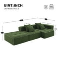 thumbnail image 3 of 105'' L Shaped Modular Sectional Sofa, Corduroy Floor Cloud Couch with 4 Pillows and Wide Armrests, Free Combination Sofa Couch for Living Room, Apartment, Office, Green, 3 of 9