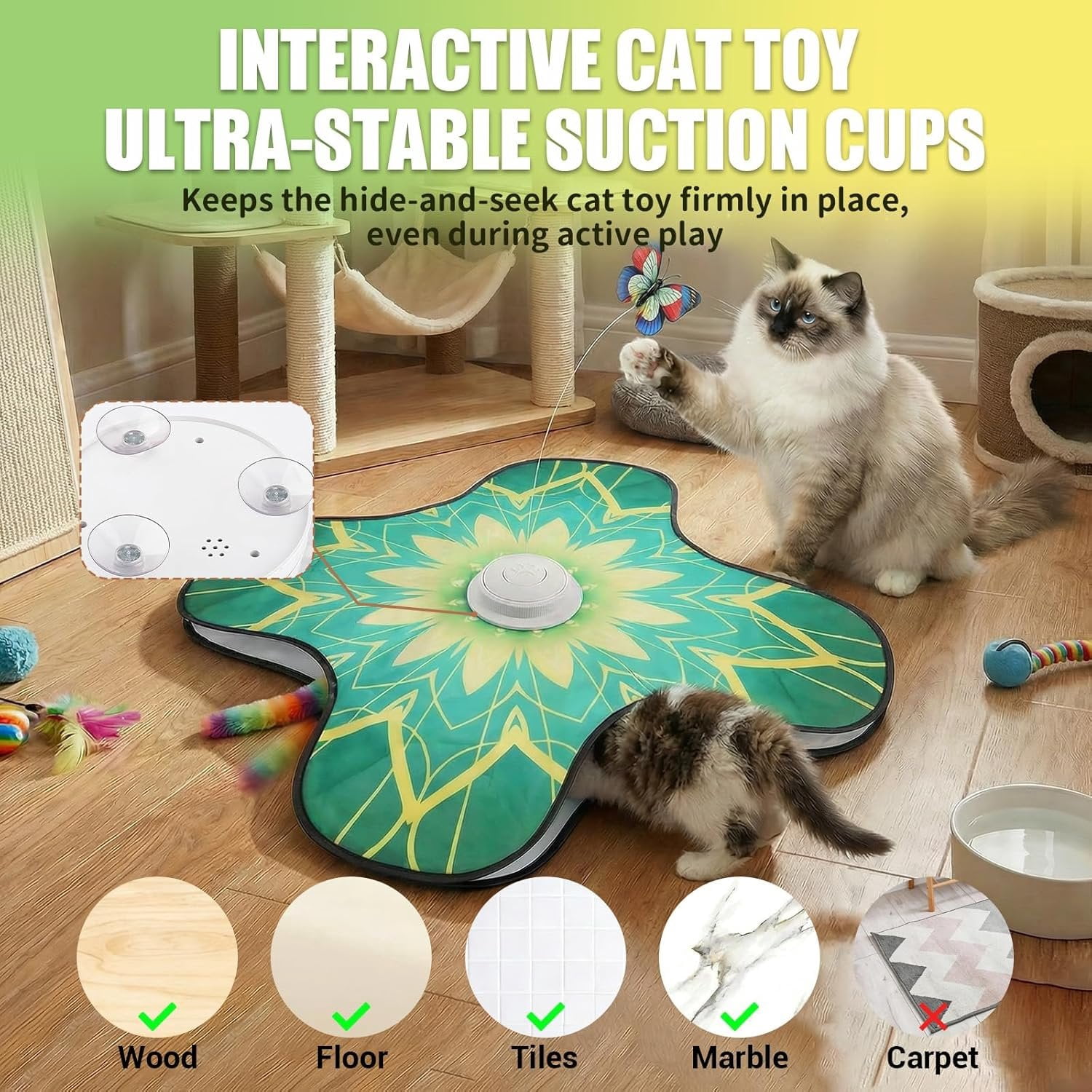 Interactive   for Indoor Cats,  Activated Automatic    with Sound /Off,  Wands, Non-Slip Suction Cups, Rechargeable  and Seek  Play Mat for Bored Adult Kittens