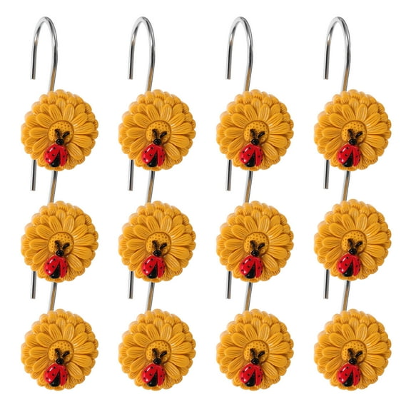 IDEANATEGRATE 12Pcs Household Sunflower Shower Curtain Hooks Resin Stainless Steel for Bathroom