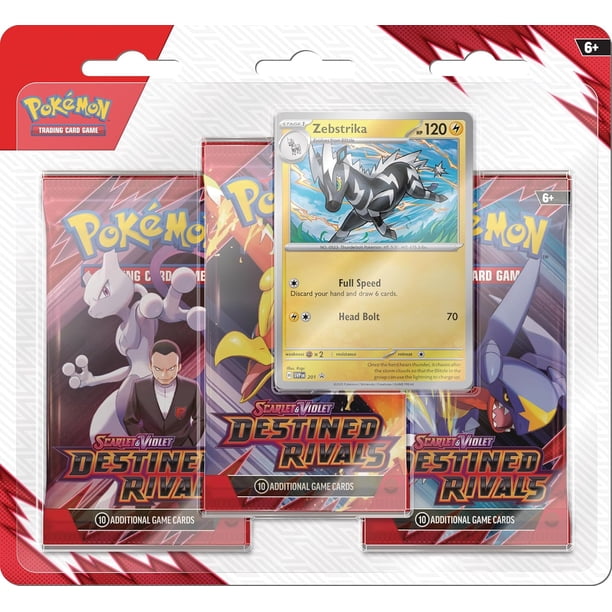 Pokemon TCG: Scarlet & Violet - Destined Rivals 3-Pack Blister – Zebstrika (3 Booster Packs & 1 Foil Promo Card)
