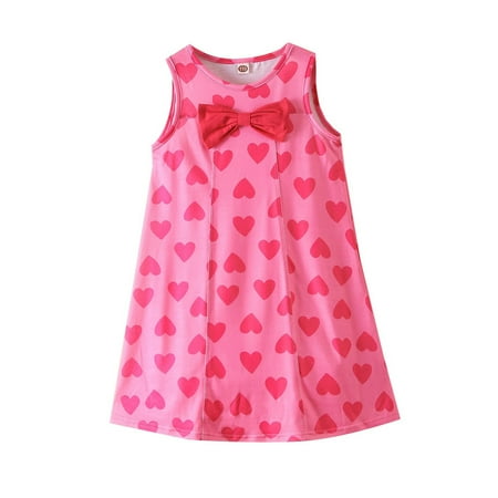 

Dooleck Girls Sleeveless Dress Floral Heart Print School Party Casual Sundress 3-12 Years
