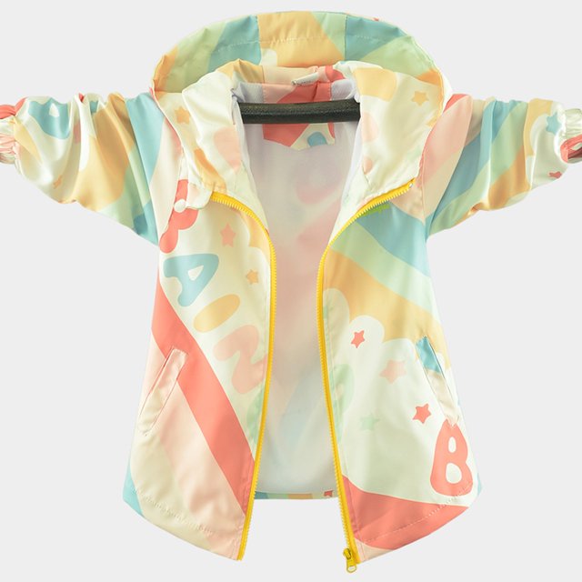 Girls Raincoat Lightweight Windbreaker Jacket with Colorful Rainbow Print Lettering Pattern for Autumn Outerwear Small Big Girls down Winter Jacket for Jackets Kids Light Jacket for Kids Toddler