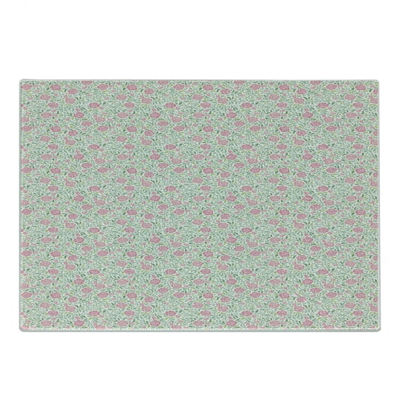 English Garden Cutting Board, Romantic Pattern with Roses and Leaves, Decorative Tempered Glass Cutting and Serving Board, in 3 Sizes, by Ambesonne