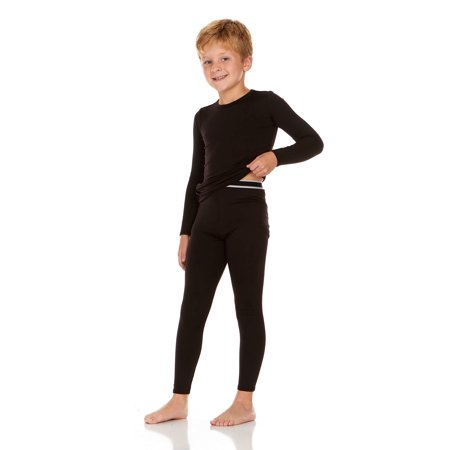 

Thermajohn Boys Thermal Underwear Set for Kids Long Johns Underwear for Boys Thermal Top and Bottom Set for Winter (Black Large)