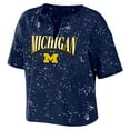 thumbnail image 2 of Women's WEAR by Erin Andrews Navy Michigan Wolverines Bleach Wash Splatter Cropped Notch Neck T-Shirt, 2 of 3