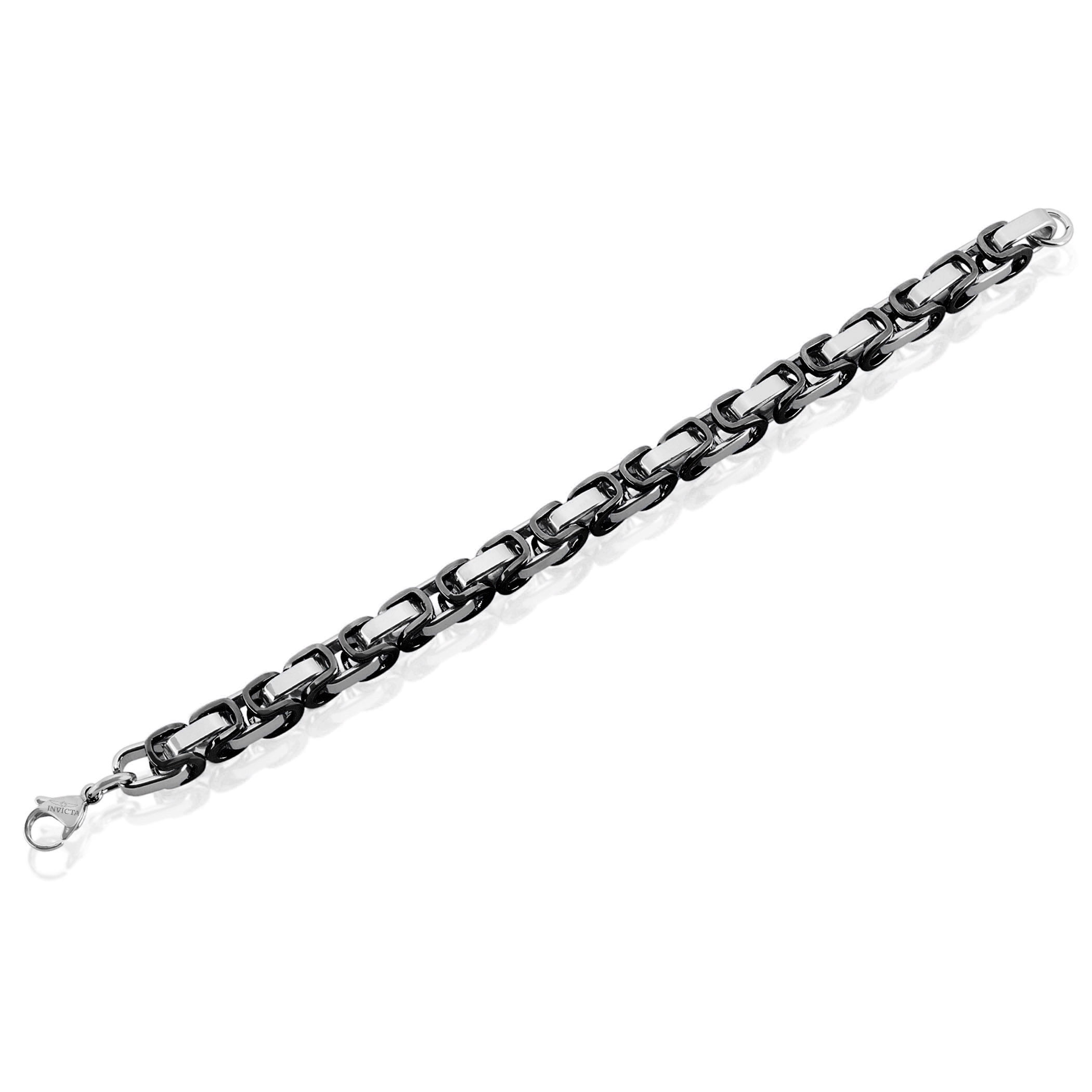Invicta Jewelry Men's Byzantine Chain Black Two Tone Steel Bracelet (8mm) - 8.75"