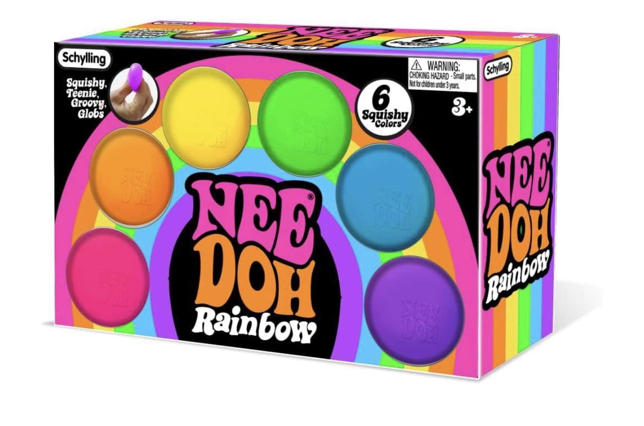 nee doh teenie rainboh 1.5 - inch small stress ball 6 pack, multiple colors