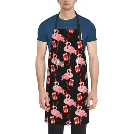 

Lukts New Year Flamingo Pattern Kitchen Cooking Aprons Adjustable Bib Soft Chef Apron with 2 Pockets for Men Women