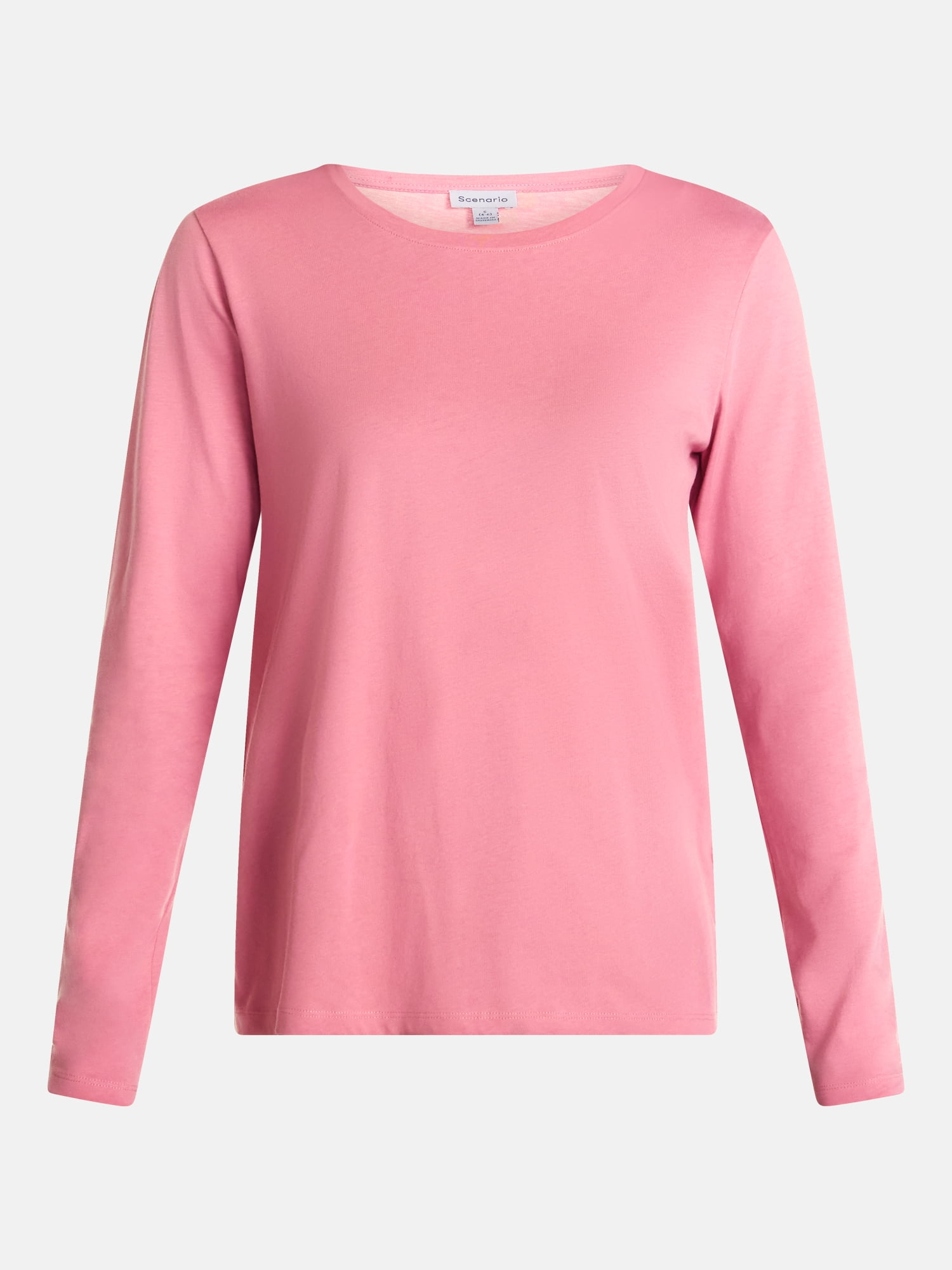 Scenario Women's Cotton Crewneck Tee with Long Sleeves, Sizes XS-XXXL