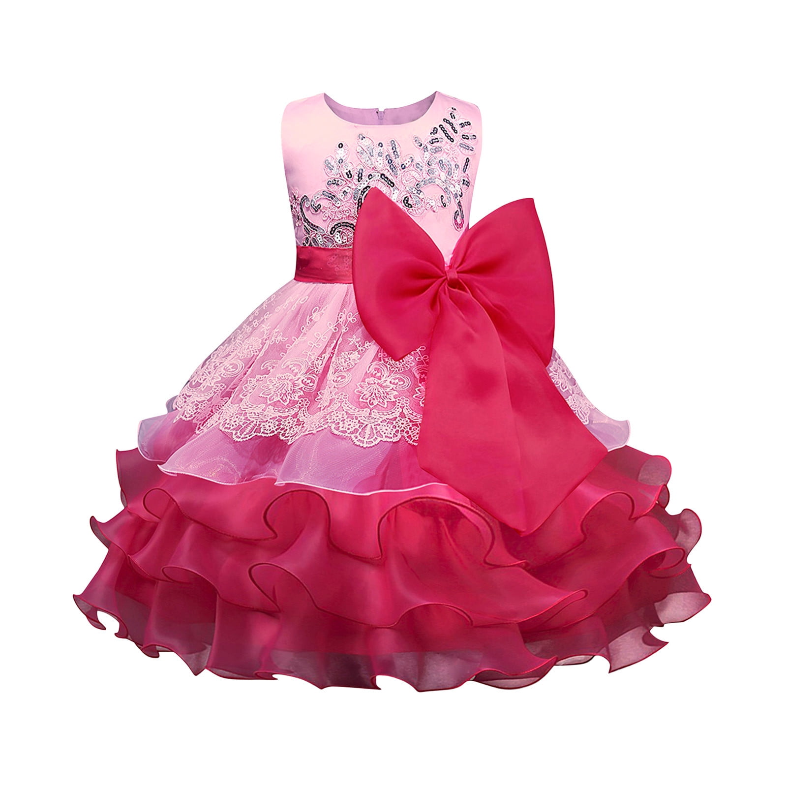 Jovati Birthday Dresses For Girls Toddler Girls Solid Color Net Yarn Hollow Out Lace Sequins Bowknot Birthday Party Flowers Gown Kids Dresses Other