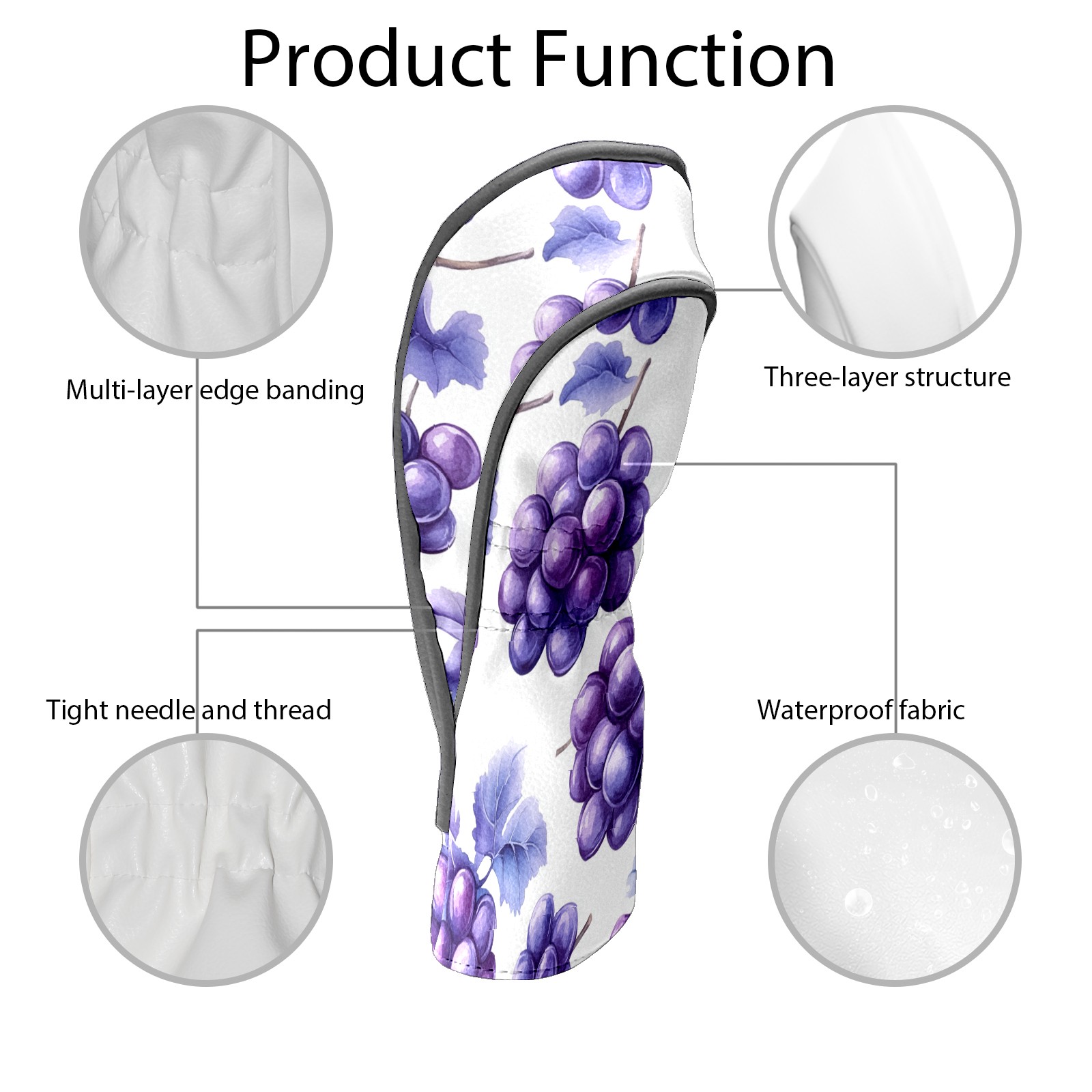 Golf Club Covers PU Leather Waterproof Head Covers for Fairway Woods Hybrids Grape