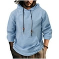 thumbnail image 3 of CFLVAEK Cotton Linen Hoodies for Men Loose Fitted Long Sleeve Hoodie Sweatshirts Big and Tall Drawstring Pullover Tops with Pocket Light Blue S, 3 of 9
