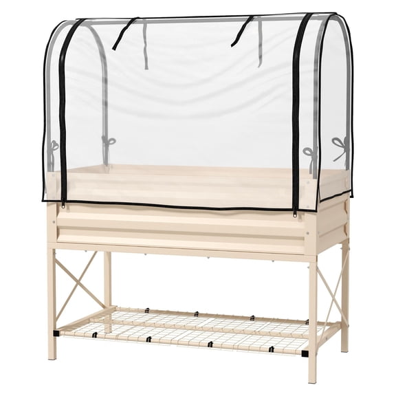 Raised Garden Bed with Legs & Cover - Metal Elevated Planter Box - Cream - 41.75"L x 21.25"W x 53.25"H - Greenhouse Planter for Patio, Balcony & Small Spaces