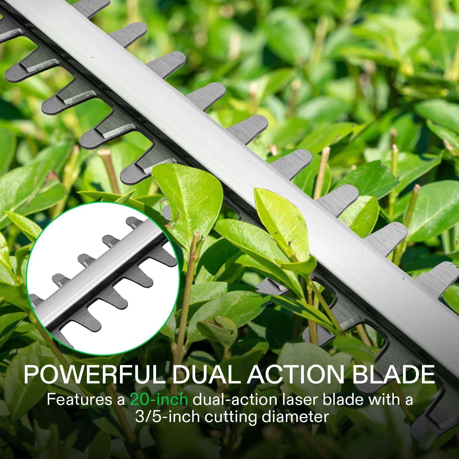 20 Inch Cordless Hedge Trimmer with Dual-Action Blade and 2 Batteries for Garden Shrub Pruning