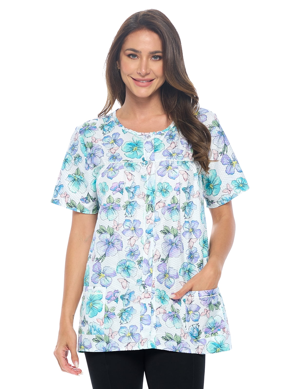 Casual Nights Women's Snap Front Smock Cobbler Woven Scrub Apron Top