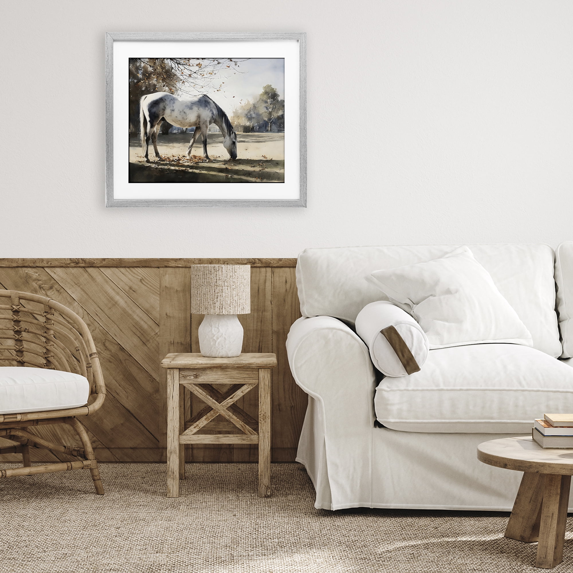 Stupell Industries Grey & White Mare Grazing Gray Framed Print Under Glass, design by Franklyn Gregory