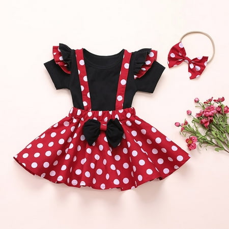 

Hunpta Skirt Tops Girls Set T-shirt Outfits Headband Polka Suspender Dot Toddler Bow Baby Girls Outfits&Set