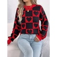 thumbnail image 2 of Womens Mock Neck Sweater Long Sleeve Block Cute Heart Knit Fall Winter Tops Ribbed Knit Pullover Sweaters, 2 of 8