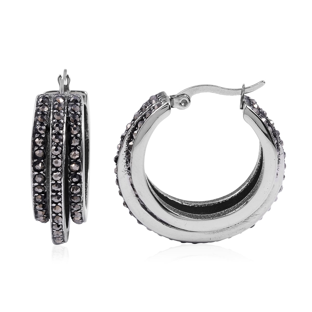 Shop LC Steel Hematite Hoop Earrings Ctw 2