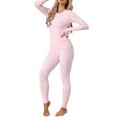 thumbnail image 4 of INSPIRE CHIC Womens Thermal Underwear Sets Thumbholes Long Sleeve with Leggings Winter Cold Base Layer Pajamas Set XL Pink, 4 of 6