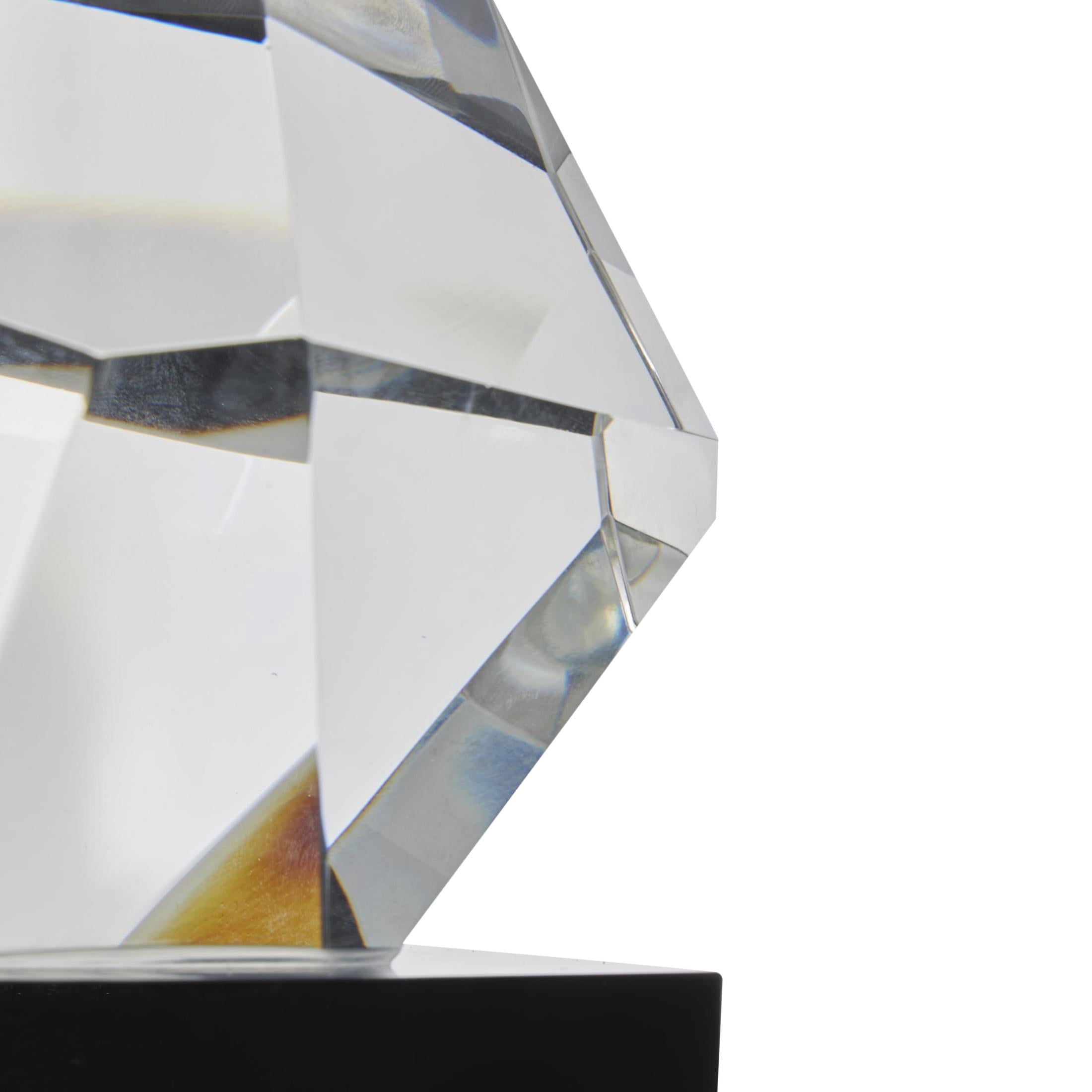 4" x 7" Clear Glass Cut Stone Inspired Geometric Sculpture with Black Base, by DecMode