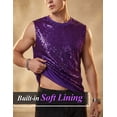 thumbnail image 6 of Men's Sequin Tank Top Sparkly Glitter Sleeveless Shirt Crew Neck Shiny Metallic Vest for Music Festival, Disco Party, Stage Performance Purple L, 6 of 7